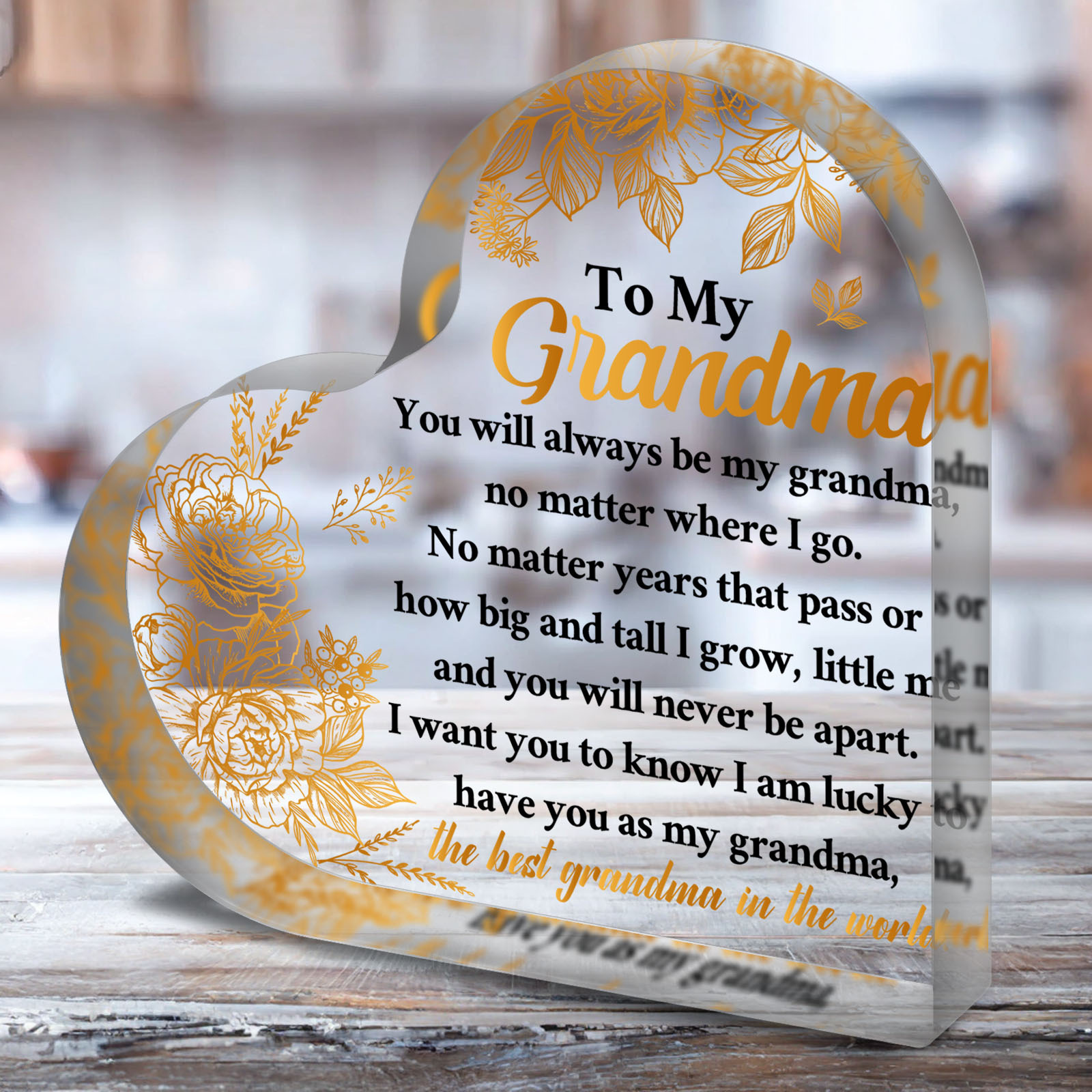 TEMU 2d Flat, Grandma Birthday/christmas/thanksgiving Gift - Transparent Heart Plaque With Message Space - Floral Decor - Durable Lightweight Acrylic