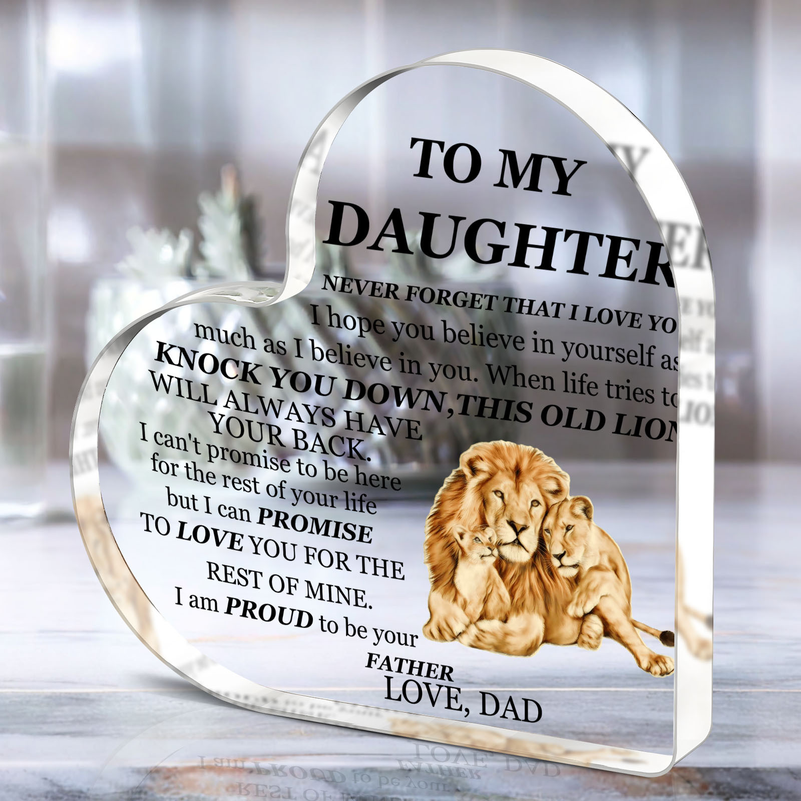 TEMU 1pc Acrylic Heart Plaque For Daughter - Message From Dad, Ideal Birthday, Christmas & New Year Gift, Freestanding Design With Golden