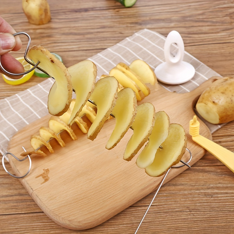 6 piece spiral potato cutter set stainless steel blade spiralizer kitchen tornado potato slicer bbq tools portable potato skewer rack for camping chip making vegetable spiral slicing gadget details 0