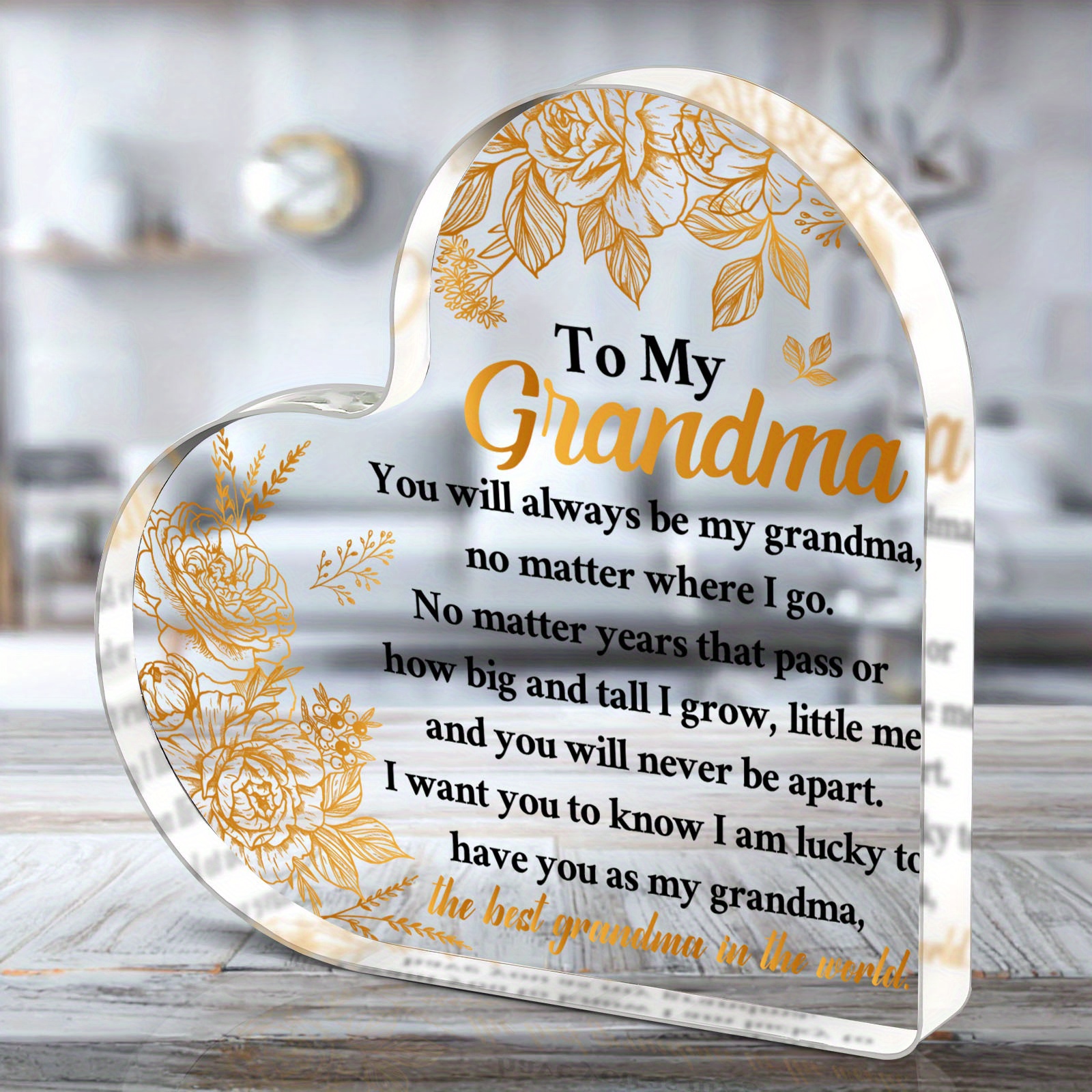 TEMU 2d Flat, 1pc Heart-shaped Grandma Keepsake Plaque - Elegant Floral Display Featuring "you'll Be My Grandma" - A Gift For Birthdays, Christmas