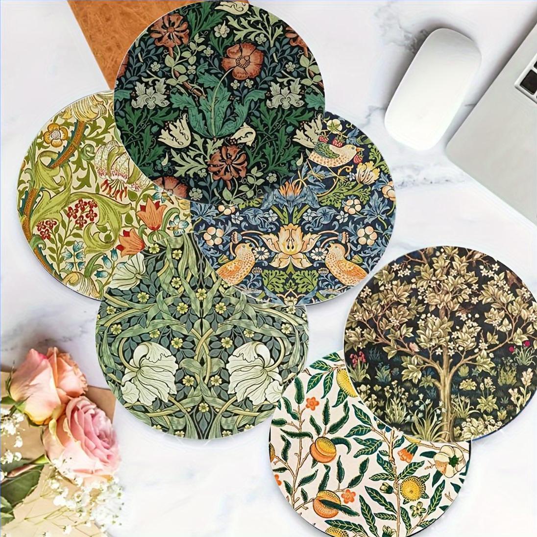 

Set Of 6 Botanical Wood Coasters - Heat Resistant, Decorative Drink Mats For Home And Coffee Shops