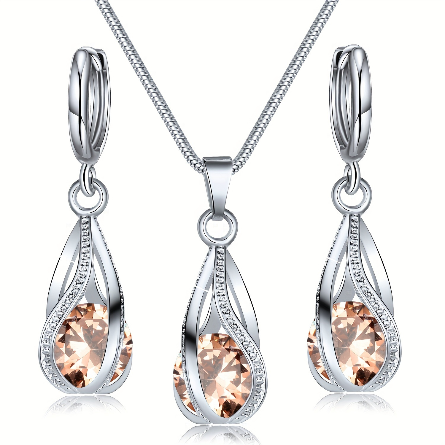 3pcs Fashion Synthetic Zirconia Imitation Pendant Earrings and Necklace Set
