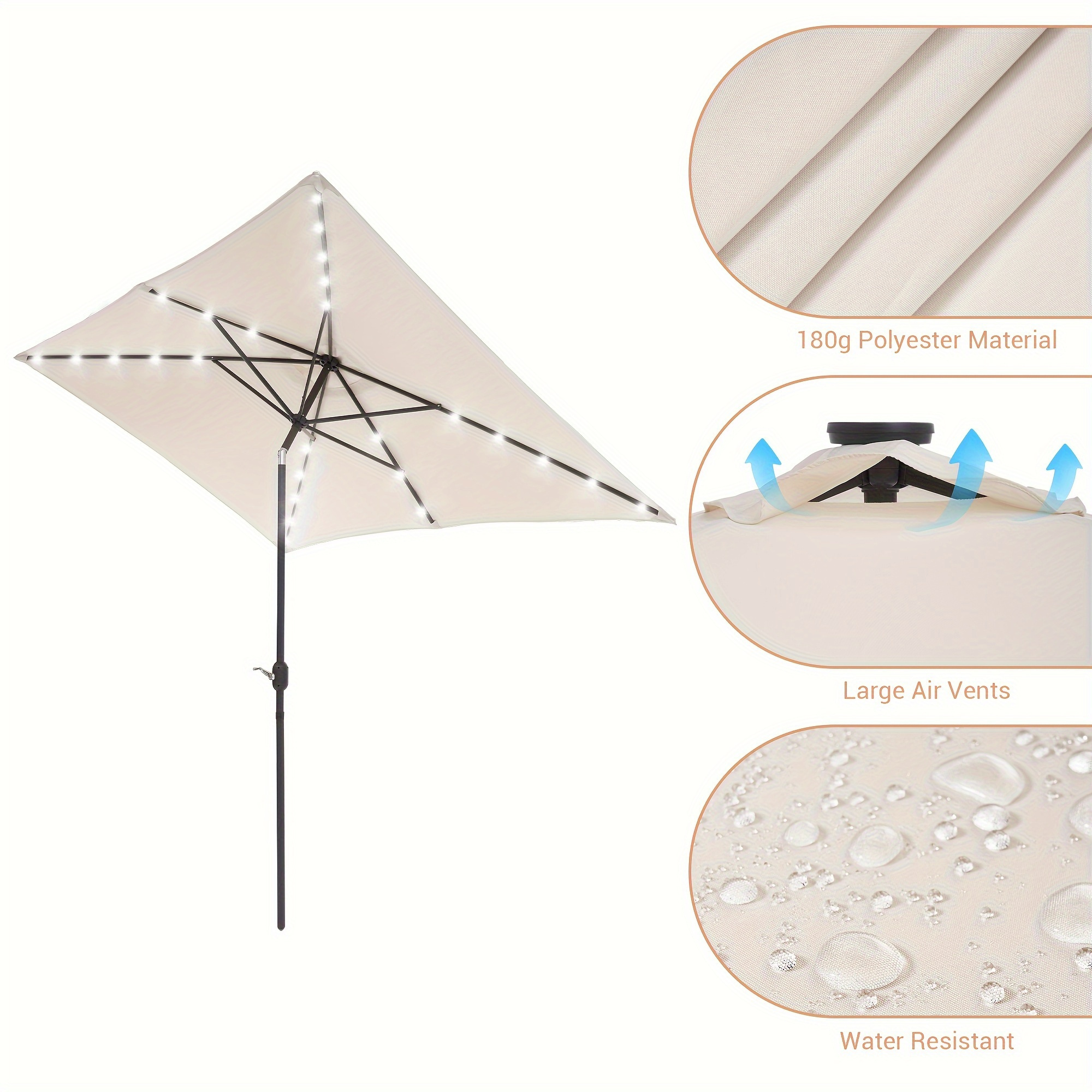 

10x 6.5ft Led Patio Market Umbrella Outdoor Weather-resistant Frame Table Umbrella For Poolside, Deck And Yard