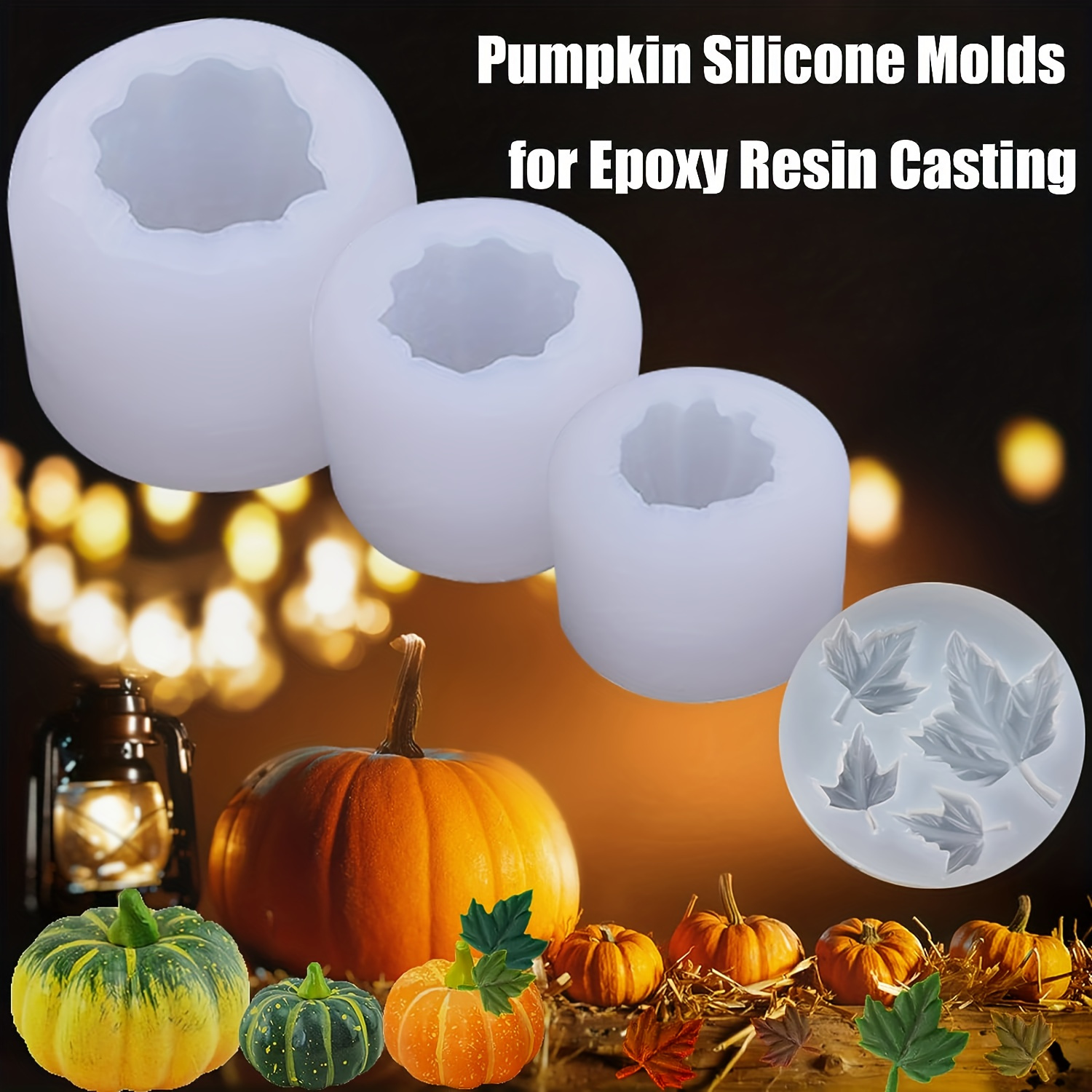 

4pcs Halloween Pumpkin & Maple Leaf Silicone Mold Set For Diy Candle Holders, Epoxy Resin Crafts, And Baking - Molds For Thanksgiving & Fall Decor