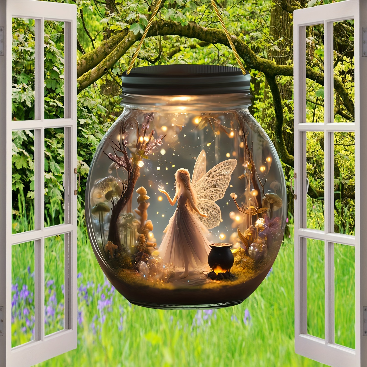 

Boho Style Acrylic Fairy In Mason Jar Suncatcher - Bohemian Window-mounted Decorative Sign & Plaque For Multipurpose Use - -themed Decor For Bedroom, Living Room, Kitchen, Door, Garden (1-pack)