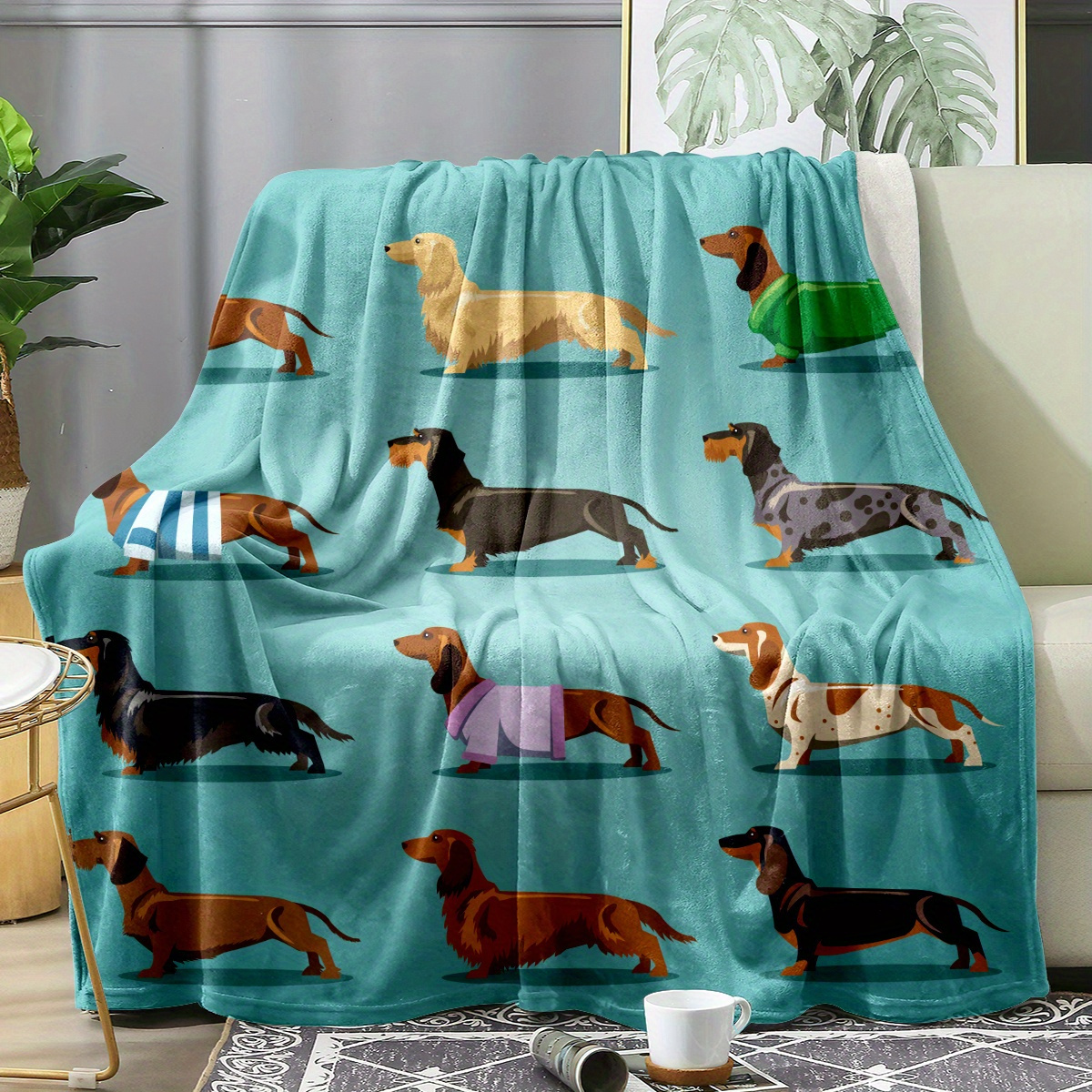 

1pc, Dachshund Blanket Blanket, Soft Sausage Fleece Flannel Blanket Blue Cute Plush Blanket Dachshund Adults Women