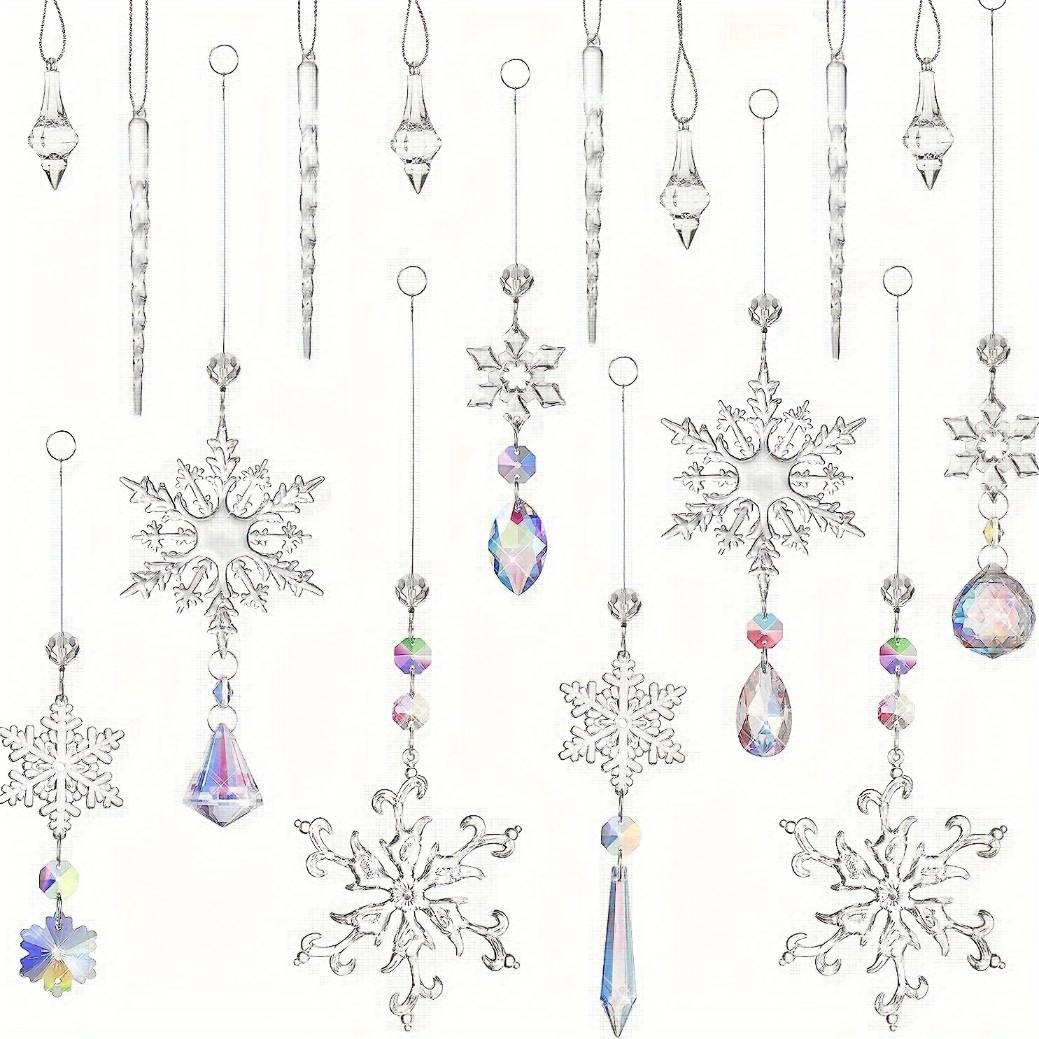 

16-piece Sparkling Crystal Snowflake Ornaments Set For Tree And Parties - Classic Style Glass Hanging Decorations For Wedding, No Feathers, No Electricity Required