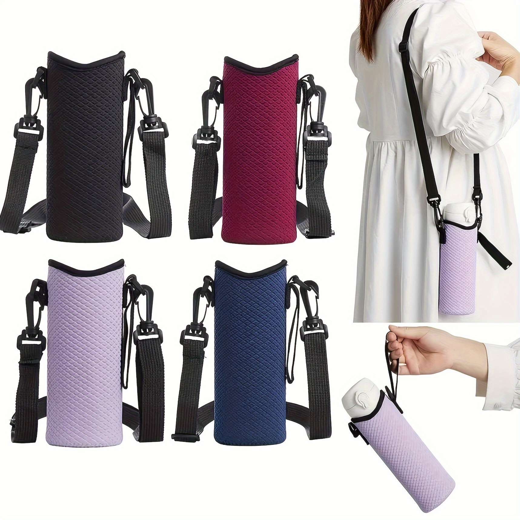 

Nylon Water Bottle Sleeve With Shoulder Strap - Portable Vacuum Cup Protector For Travel & Camping