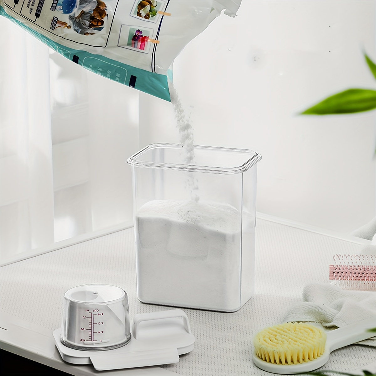 Klasikinis Sandarus Skalbimo Pastos Dozatorius su Permatoma Miltelių Saugykla - Patvarus Plastikas, Įvairūs Dydis 1.1L/1.8L/2.3L, Namų Ūkio Organizavimo Dėžutė