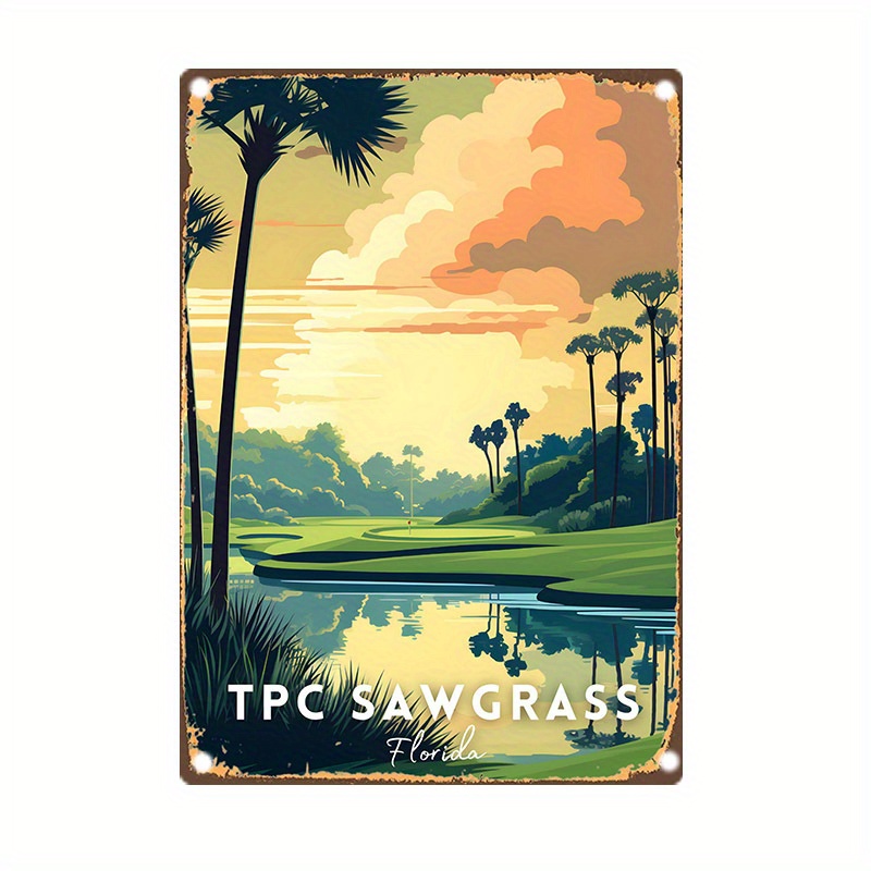 

Vintage Tin Sign: Tpc Sawgrass Golf Course, Florida - 8" X 12" - Pre-drilled, Waterproof, Weather Resistant - Home Garden Bar Farm Office Wall Decoration