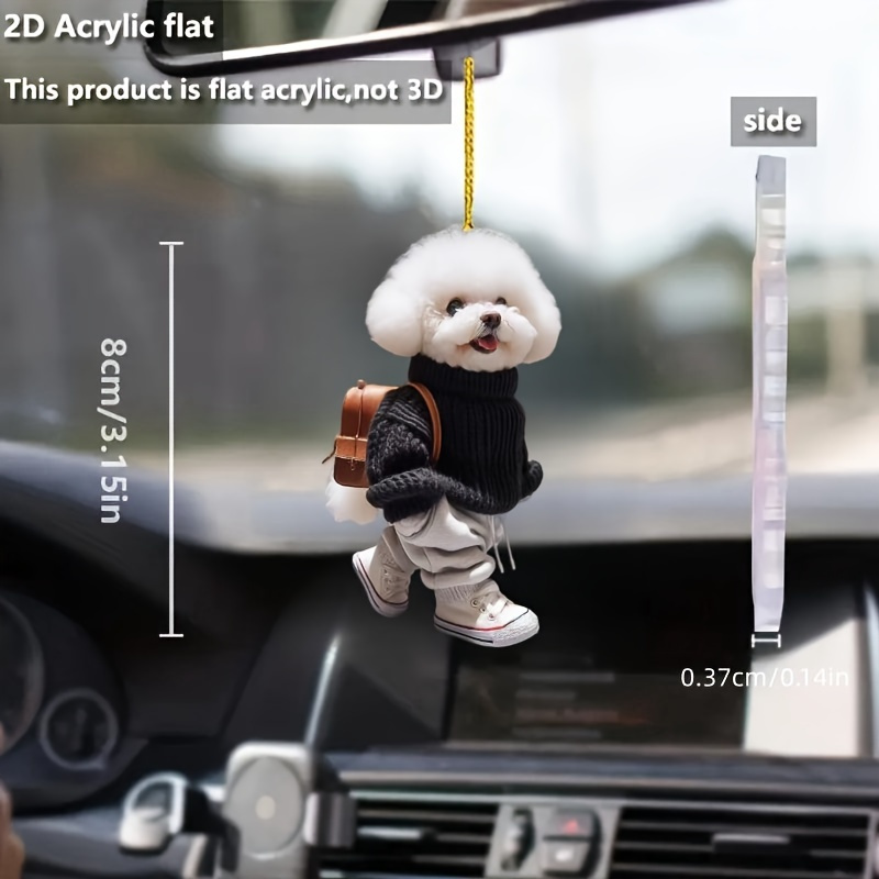 

Cute 2d Acrylic Dog Car Mirror Hanging Ornament - Creative Interior Decoration & Keychain Accessory For Home Or Backpack