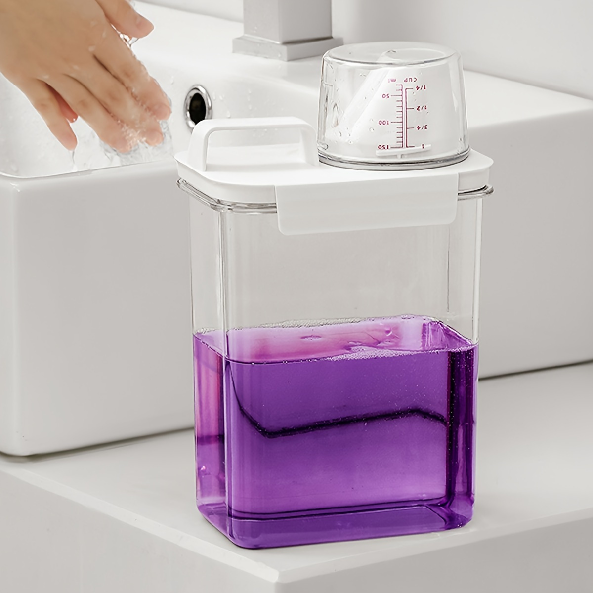 Klasikinis Sandarus Skalbimo Pastos Dozatorius su Permatoma Miltelių Saugykla - Patvarus Plastikas, Įvairūs Dydis 1.1L/1.8L/2.3L, Namų Ūkio Organizavimo Dėžutė
