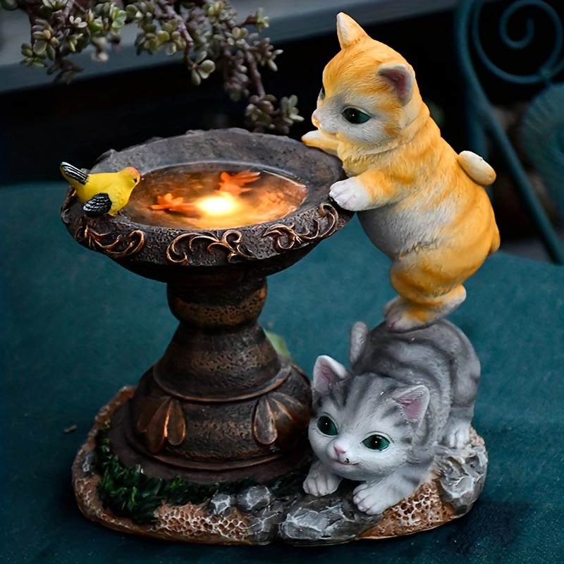 

Cat Garden Figurines Outdoor Decor, Cats With Fish Pond, Outdoor Solar Statue With Led Lights For Patio, Lawn, Yard Art Decoration, Housewarming Garden Gift