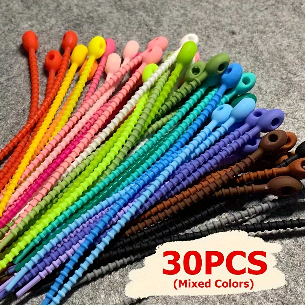 

30pcs Silicone Reusable Cable Organizer Winder Storage Shelf Bag With Rope Management Zipper Tie Tie Multifunctional Bag Clip Food Diet Earphone Cable Neat Clip