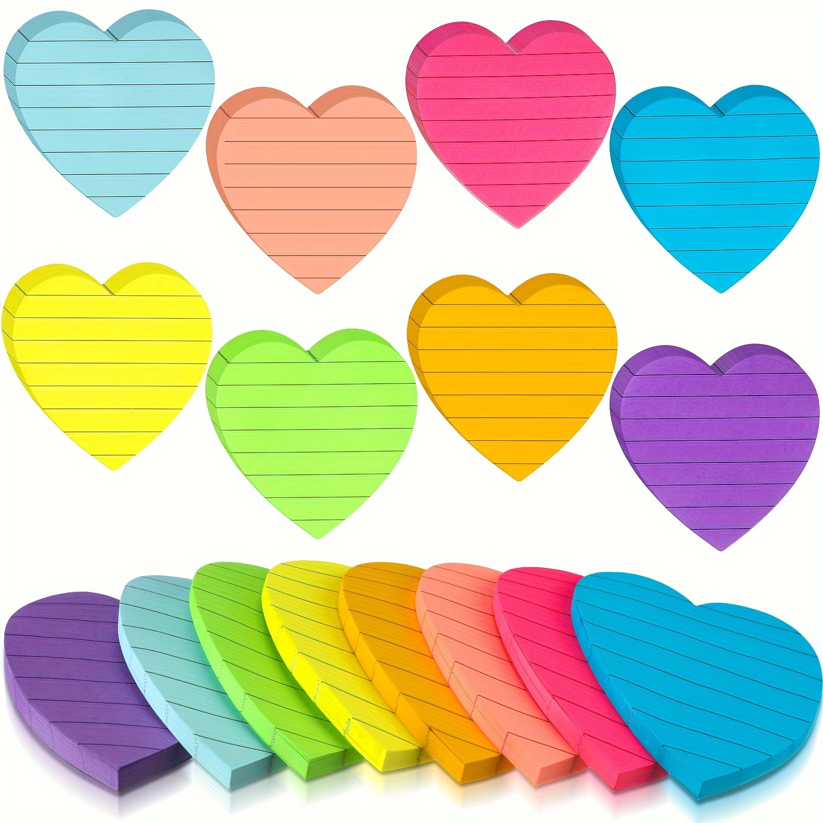 

16-pack Heart-shaped Notes - Self-adhesive Pads With Lined Paper For Office, School, Valentine's Day - Design