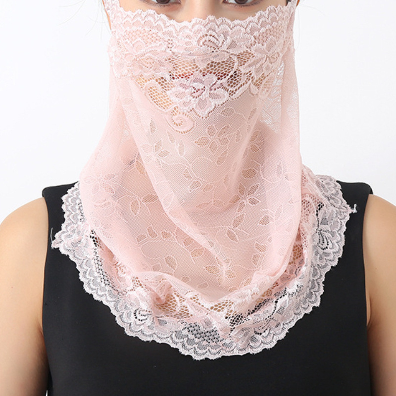 

Elegant Lace Face Mask Thin Breathable Veil Casual Neck Gaiter Sunscreen Face Covering Windproof Mask For Women Daily Uses Spring & Summer