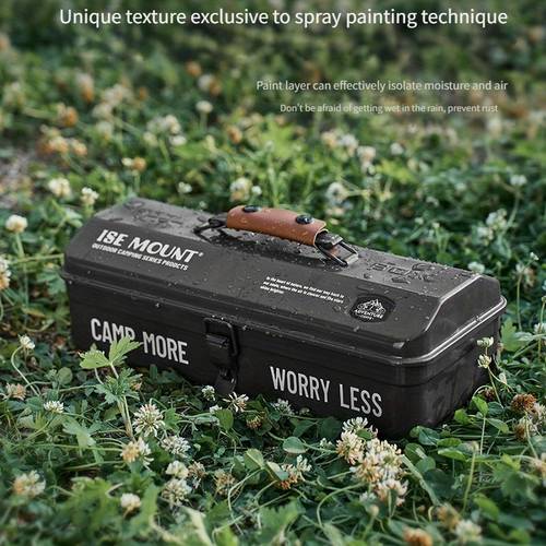 1pc durable iron portable camping toolbox with sticker camp more resistant outdoor gear organizer white metal storage case for tools supplies camping accessories