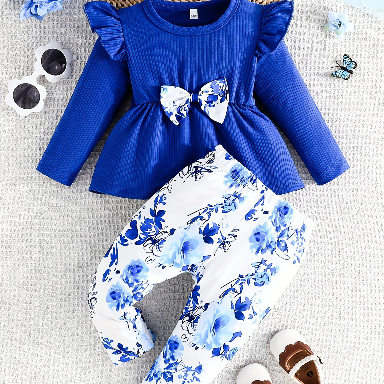 

2pcs 's Peplum Top + Pants, Toddler & Infant Girl's Clothing Set