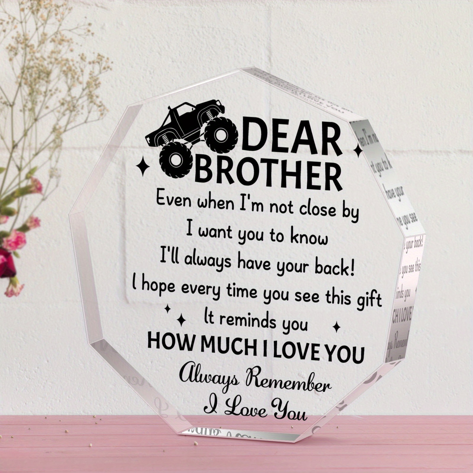 TEMU 1pc Irregularly Shaped Plaque Transparent Acrylic Gifts For Brother, Home Decoration Ornaments, Creative Birthday Gifts For Brother, Emotional