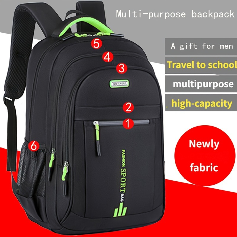 TEMU Men's Premium Nylon Backpack - Durable, Lightweight & Multi-functional For Business And College With Laptop Compartment