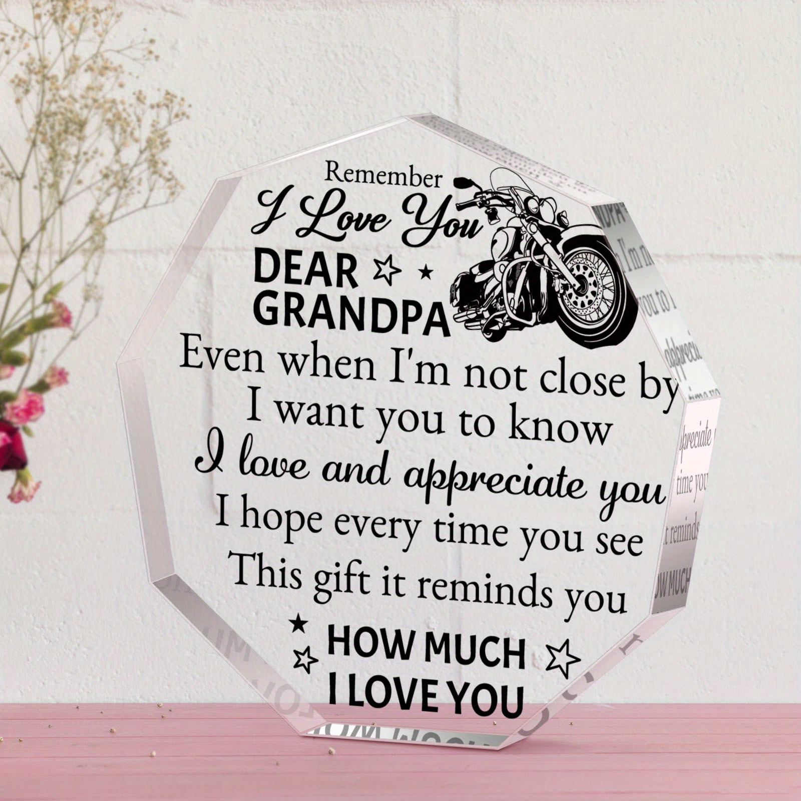 

1pc Acrylic Grandfather Appreciation Plaque - Irregular Shaped Keepsake For Grandpa, Sentimental Motorcycle Design, Ideal For Christmas, Thanksgiving, Birthday & Home Decor - Power-free, Age 14+