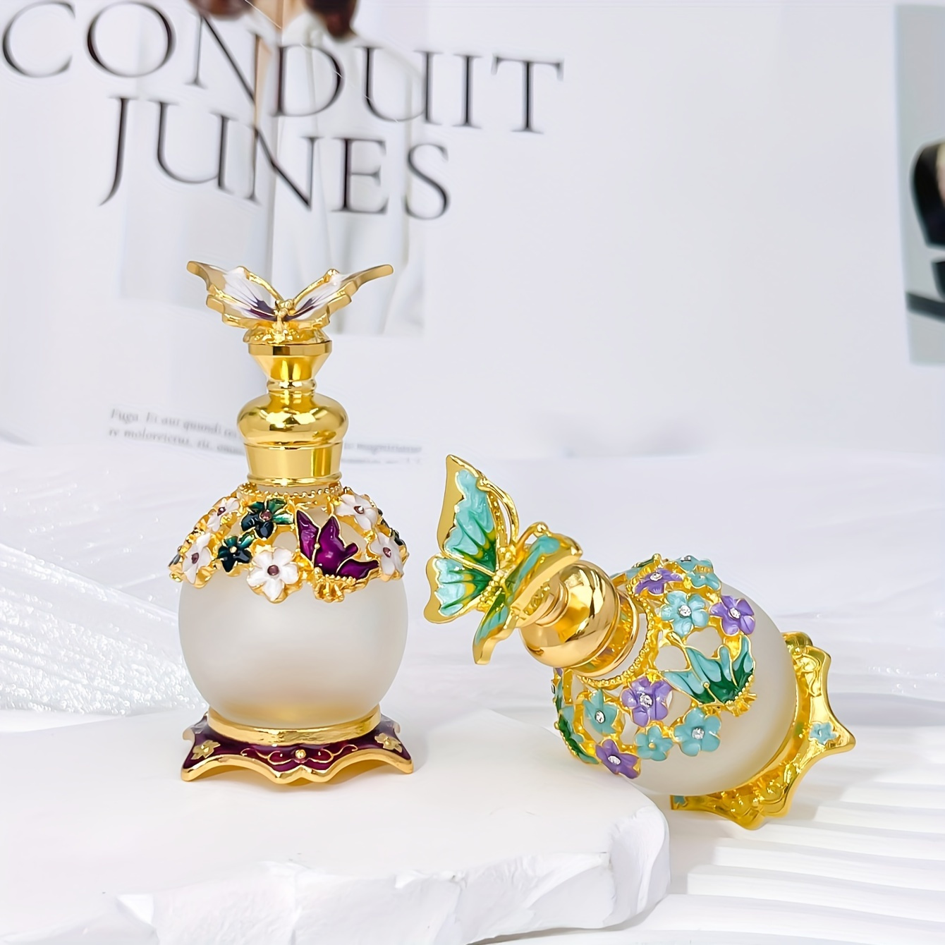 

Vintage Peacock & Butterfly Enamel Perfume Bottle - 0.51oz Glass With , Handwash Only, Fragrance-free