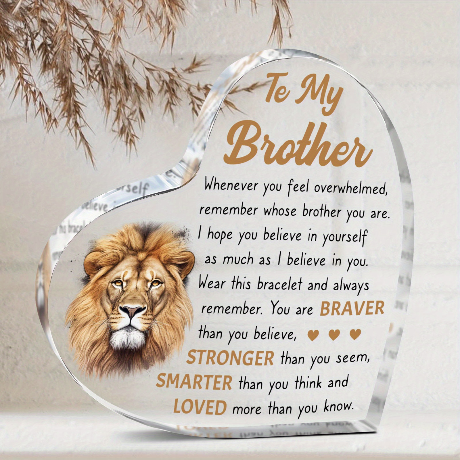 

1pc Heart-shaped Acrylic Plaque With - Inspirational Brother Keepsake - No Electricity Needed - Ideal For Home, Office Decor - Birthday, Christmas, Thanksgiving Gifts