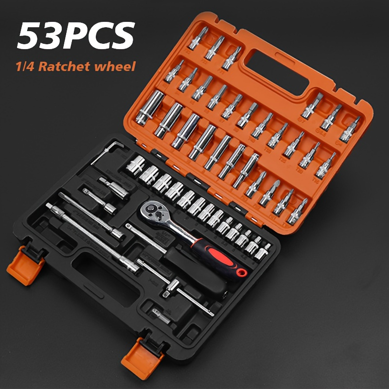 TEMU 53pcs Durable Steel Motorcycle Tool Kit, Universal Fit Socket Set For Street Touring Motorcycles, Essential Auto Repair Toolbox With Hand Tools And Emergency