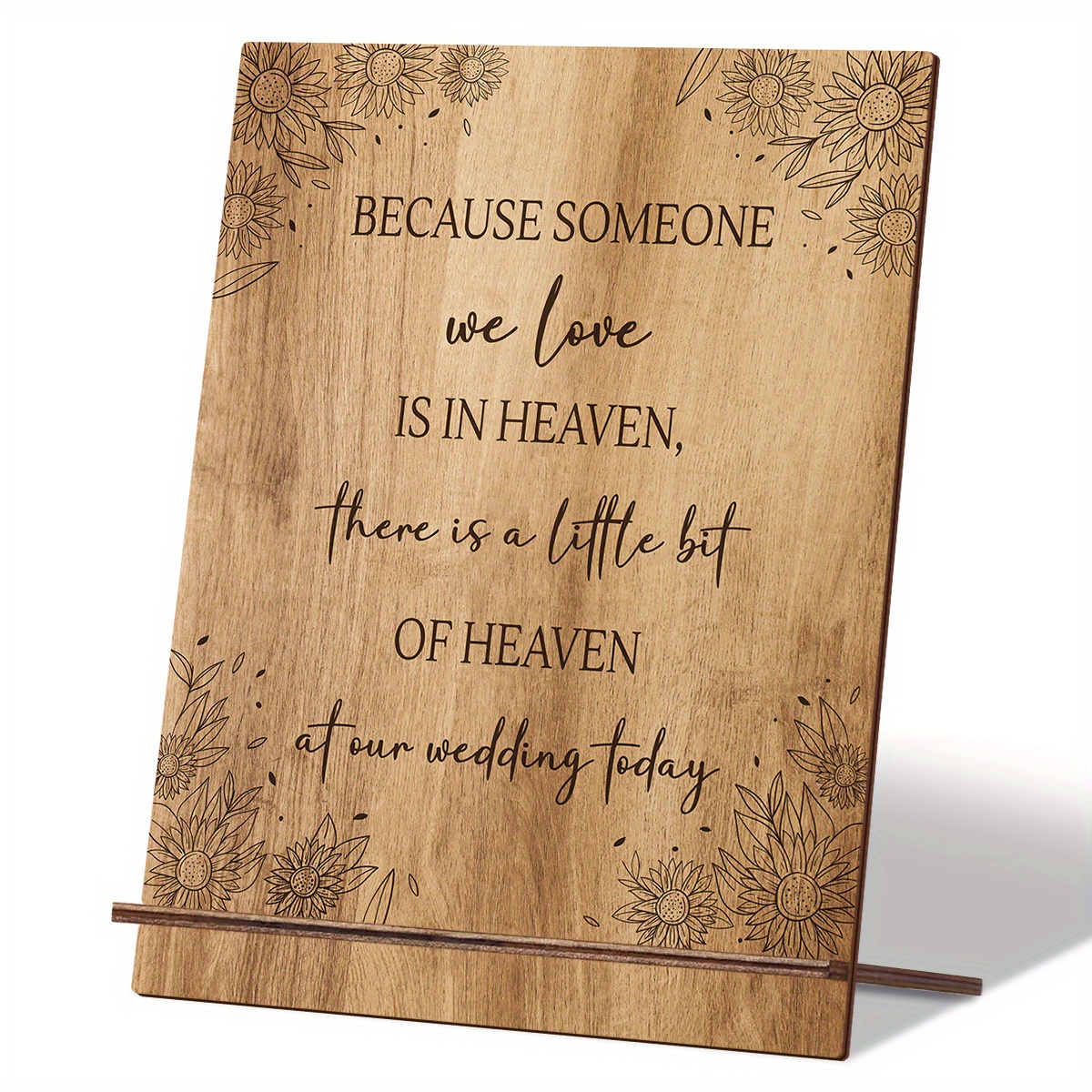 

1 Set Elegant Wooden Wedding Memorial Sign - " Is In Heaven" Message With Sunflower Design - Anniversaries, Weddings & Remembrance Events - No Power Needed