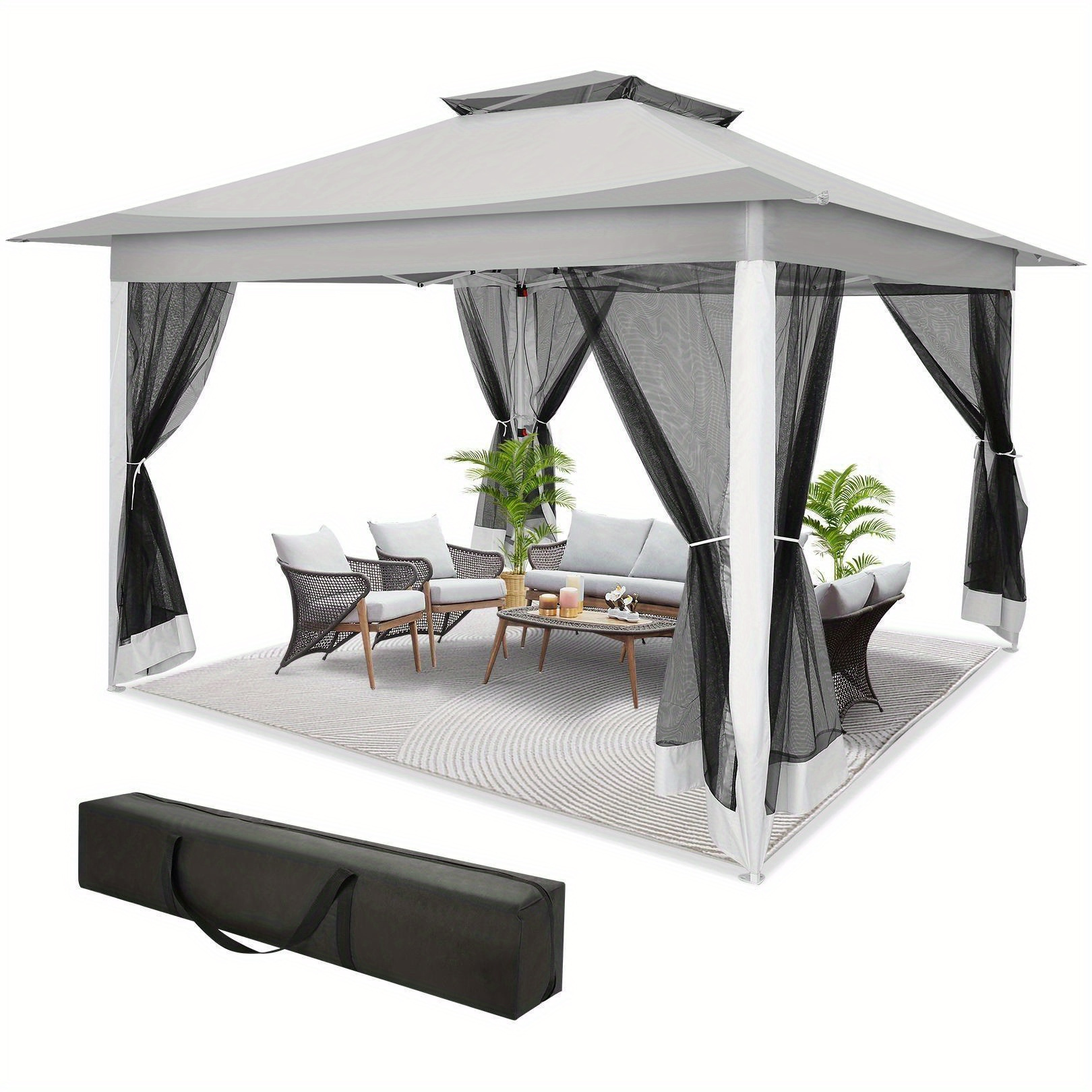 

Tooluck 12x12 Outdoor Pop-up Gazebo, Patio Gazebo With Mosquito Net, Backyard Canopy With 2 Levels Of Ventilated Top, 3 Adjustable Heights And 144 Square Feet Of Shade