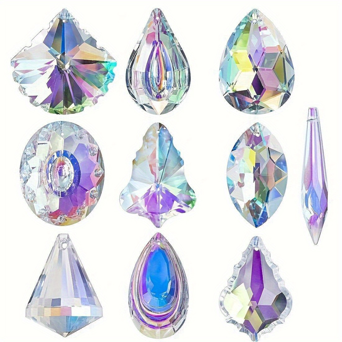 

10pcs Vibrant Crystal Garden Suncatchers For Wedding Decorations, Glass Prism Pendant Set For Home &