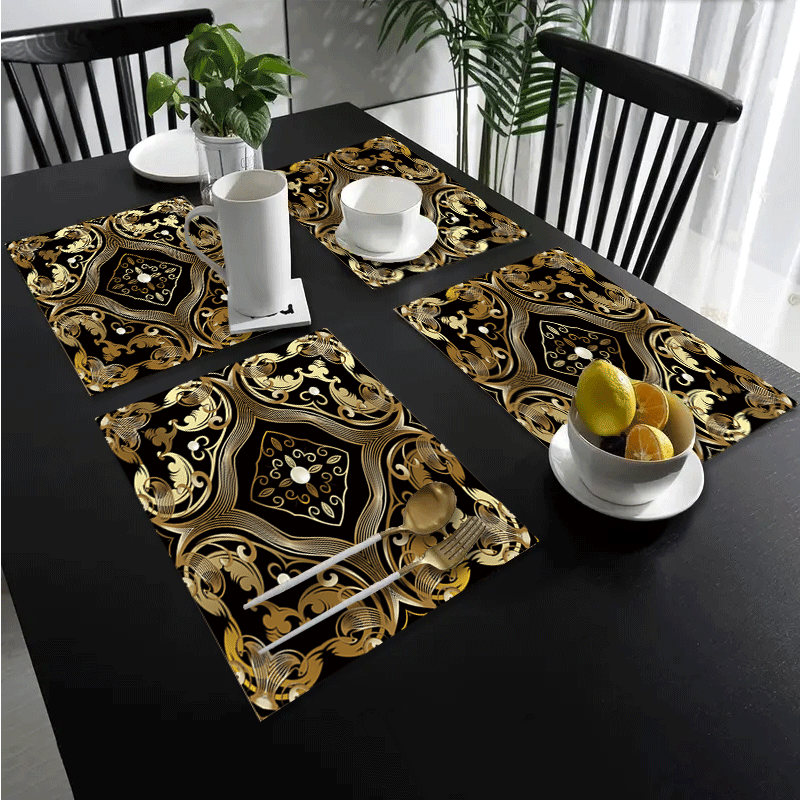 

Elegant Pearl & Golden Floral Linen Placemats (4/6pcs Set) - Non-slip, Heat-resistant, Machine Washable, Dining & Coffee Tables - Ideal For Home Decor