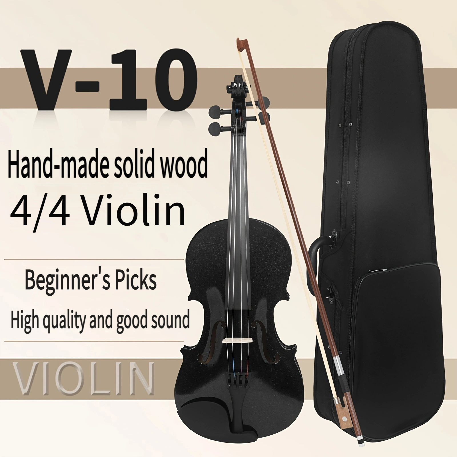 

Beginner's Acoustic Violin Set, Handmade Solid Wood 4/4 Full Size With Polished , Includes Mute And Cleaning Cloth