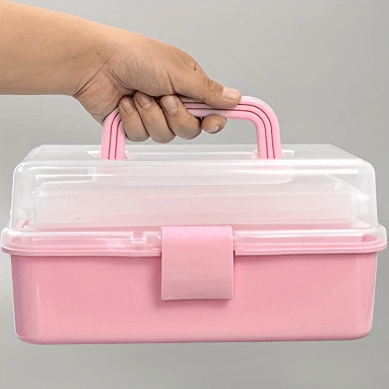 

1pc Boîte de rangement artisanale en plastique transparent à trois couches, boîte de rangement à couture, boîte à outils pliante, boîte de rangement pour articles divers d'art