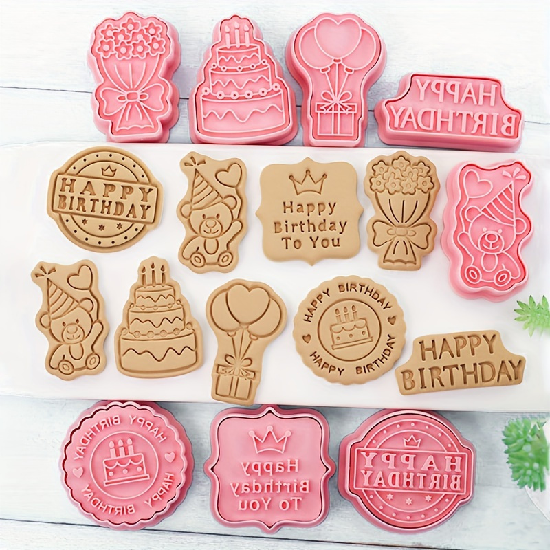 

8pcs, Happy Birthday Cookie Cutting Molds, Balloon And Cake Shaped Cookie Molds, Plastic 3d Cartoon Cookie Molds, For Diy Baking, , Fondant Decoration, Party Gifts And Festive Celebrations