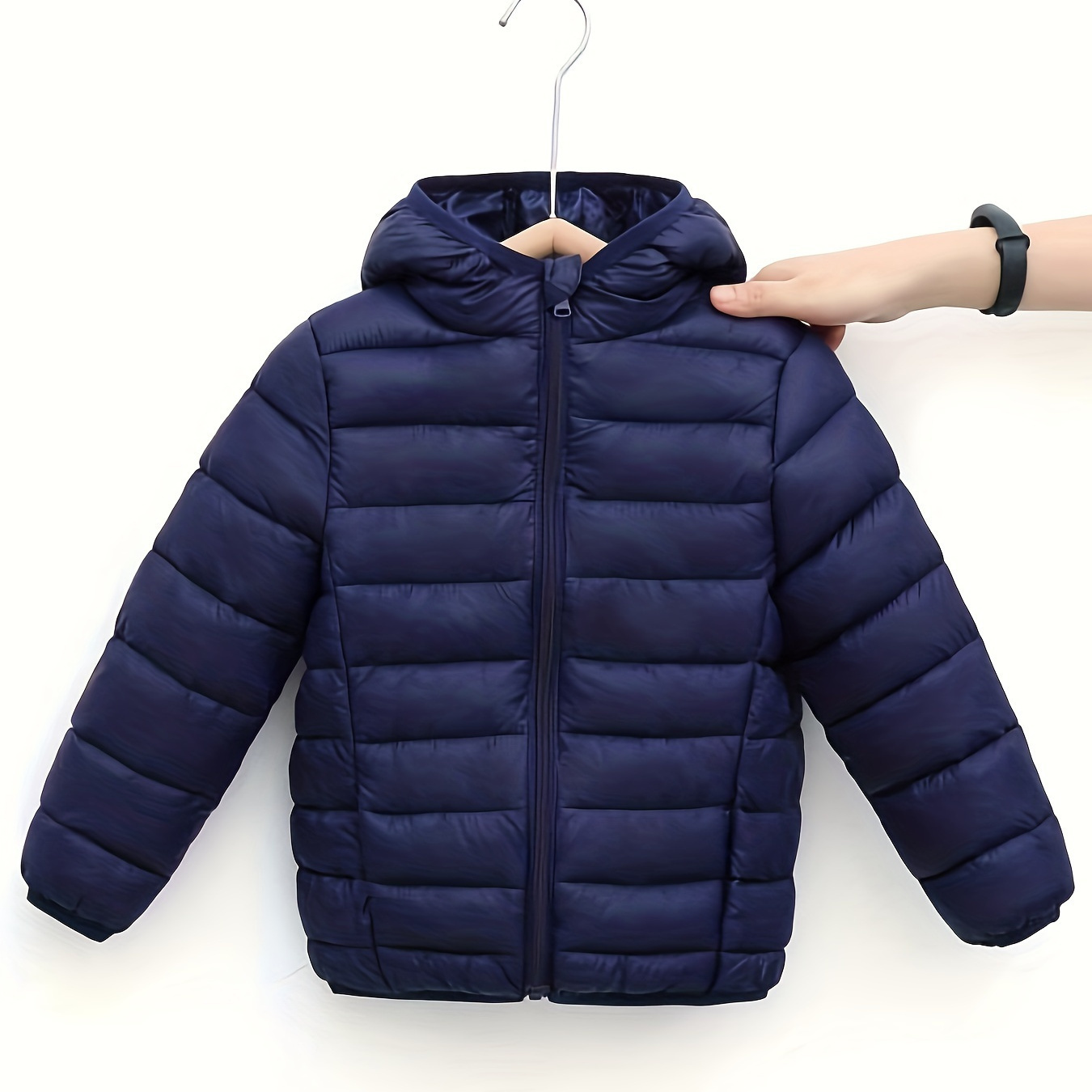 

Veste à capuche légère et chaude pour garçons, couleur unie, fermeture éclair, vêtements pour garçons pour l'extérieur en hiver, comme cadeau