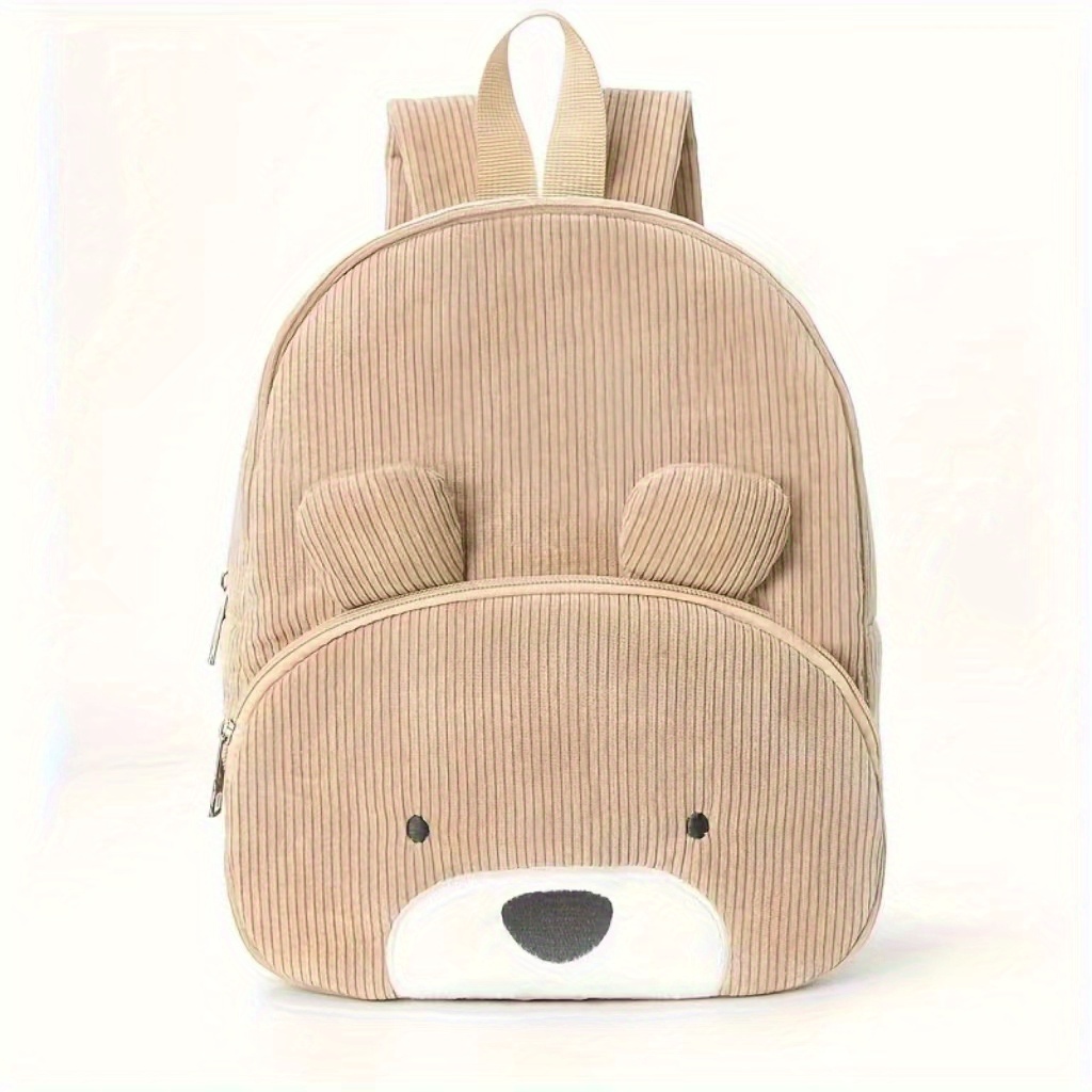 

1pc Sac à dos en velours côtelé avec motif d'ours de dessin animé, sac à dos mignon et confortable pour filles et garçons, petit sac à dos décontracté et léger avec fermeture éclair