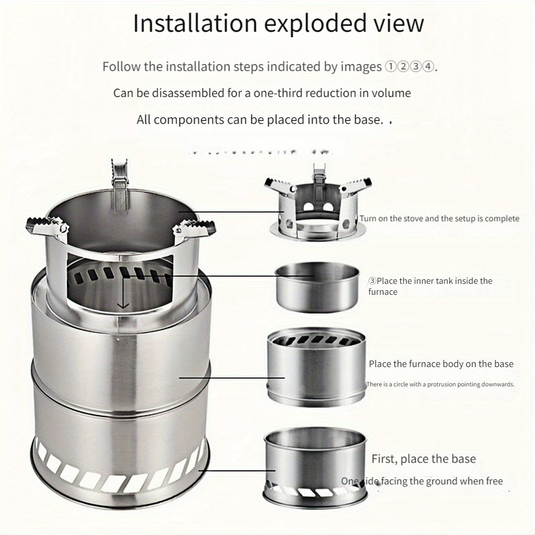 large size with a diameter of 20cm outdoor foldable thickened stainless steel stove can burn wood charcoal branches and other   fire stove for heating easy to carry does not   only 15cm high after folding suitable for picnics barbecues camping winter heating picnic   practical tool free portable bag details 10