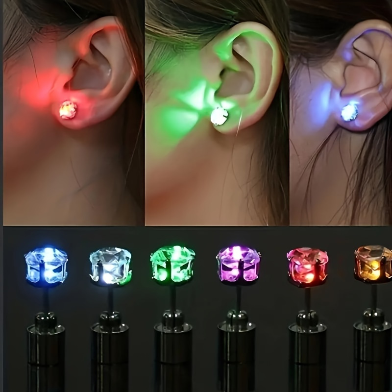 

Led Flashing Color-changing Earrings - Unisex Fashion Party Accessory With Natural, Stainless Steel Posts