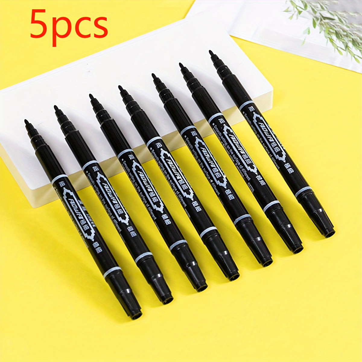 

5pcs Dual Tip Fine Point Markers, Black Ink Sketch Pens, Non-bleeding Quick-dry Markers For Drawing & Writing, Art Supplies For School, Kawaii Stationery For Age 14+