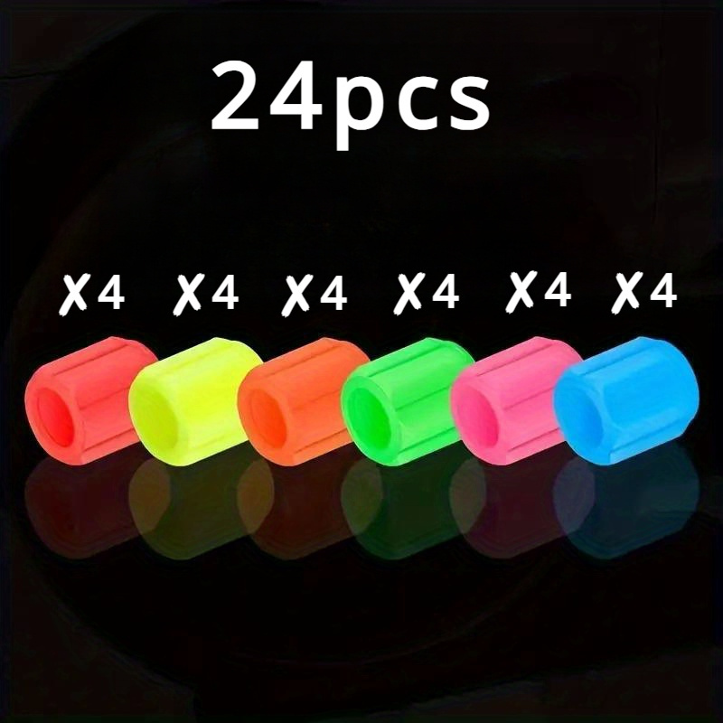 TEMU Luminous Valve Covers: 24/16 Pcs For Car, Bike, Motorcycle Tires - Suitable For Fluorescent Tires - Rubber Material - Round Shape - Unique