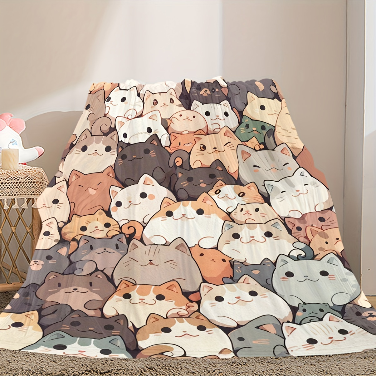 

1pc Soft Cat Printed Flannel Blanket For Sofa, Couch, Office, Bed, Camping, And Travel - All Season Gift Blanket