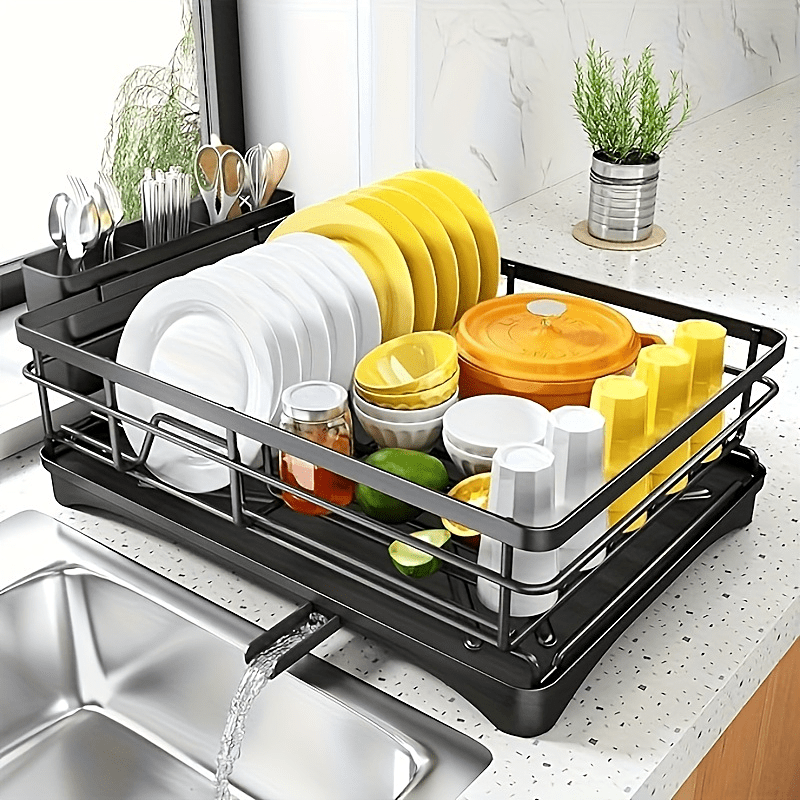 

1pc Black Metal Kitchen Countertop Dish Drying Rack With Utensil Holder, Over Sink Plate And Bowl Drainer Basket, Home Cooks, Ideal Easter Gift For Mother, Essential For Kitchen Organization