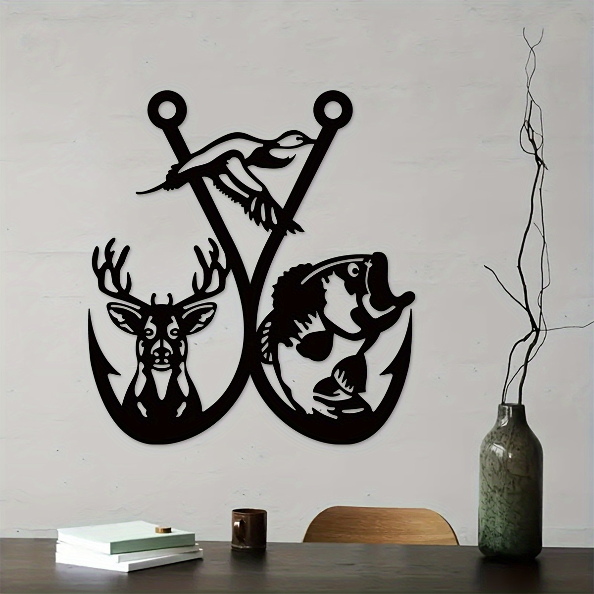 

1pc Hunting Theme Metal Wall Art, Wall Plaque, Rustic Cabin Decor, Deer And Fish Wall , Home Wall Decor, , No Electricity Needed, Wall-mounted For Living Room Bedroom Bathroom