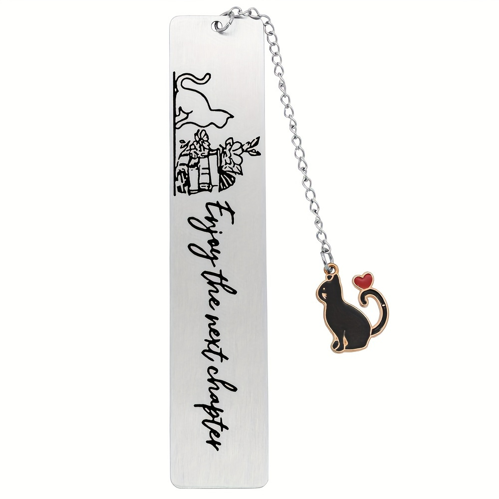 

en Acier Inoxydable avec Message Gravé "Profitez du " et Charm de Chat Cartoon - Cadeau Idéal pour les Fêtes, Disponible en Blanc, , Japonais, Français, Anglais, Coréen, Marque-pages Mignons