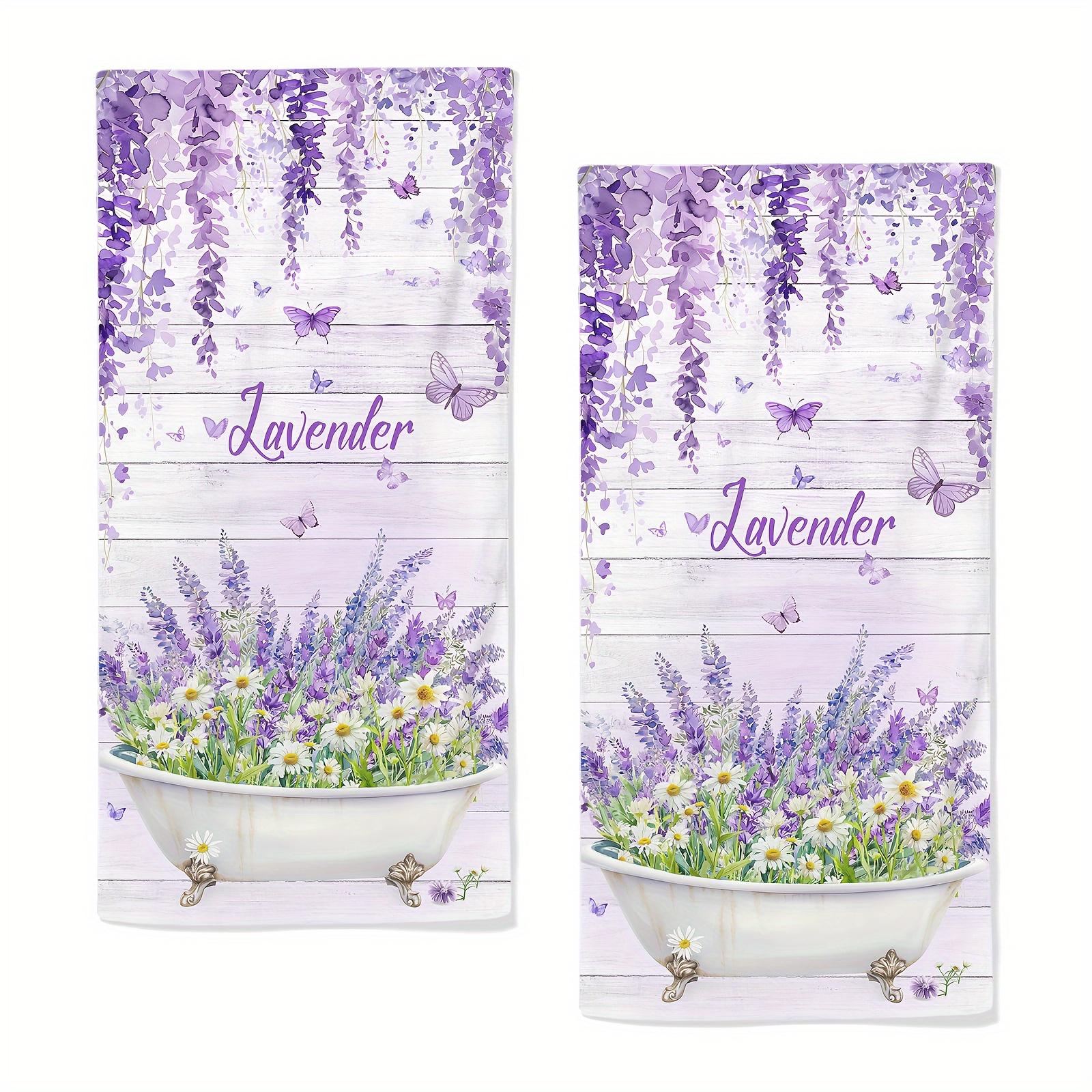 

Lavender Kitchen Towels Set Of 2, Super Soft Polyester Blend Dish Towels, Contemporary Style Woven Tea Towels With Butterfly & Floral Design, Machine Washable Oblong Dish Cloths For Drying, 18x26 Inch