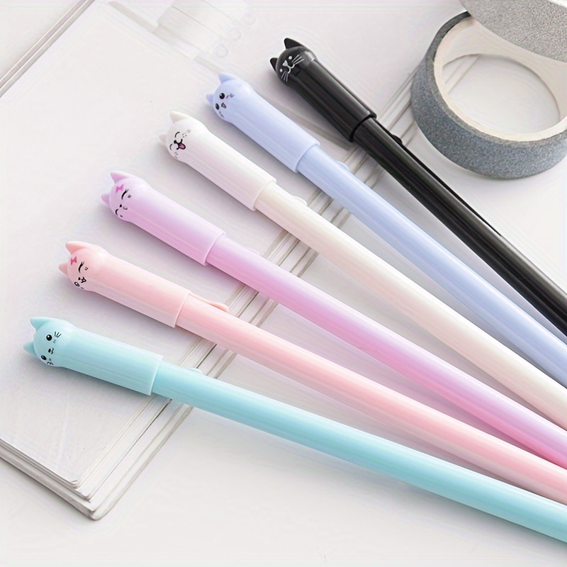 

6pcs Cute Cat Tail Gel Pens, Creative Cartoon Design, Water-based Ink For Office And School Use