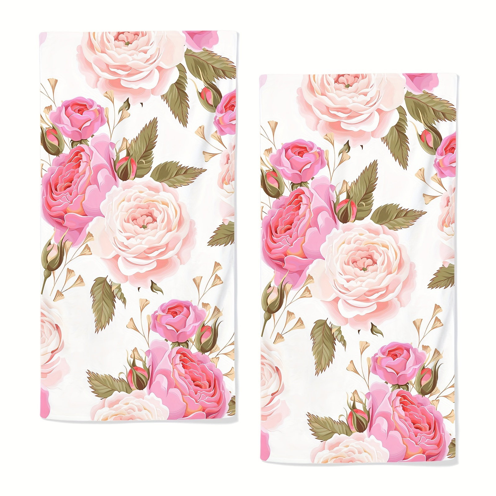 

2pcs Set Floral Hand Towels - Ultra Soft, Highly Absorbent & Multi-use For Yoga, Gym, Spa, Kitchen & Bathroom Decor, 18x26 Inches