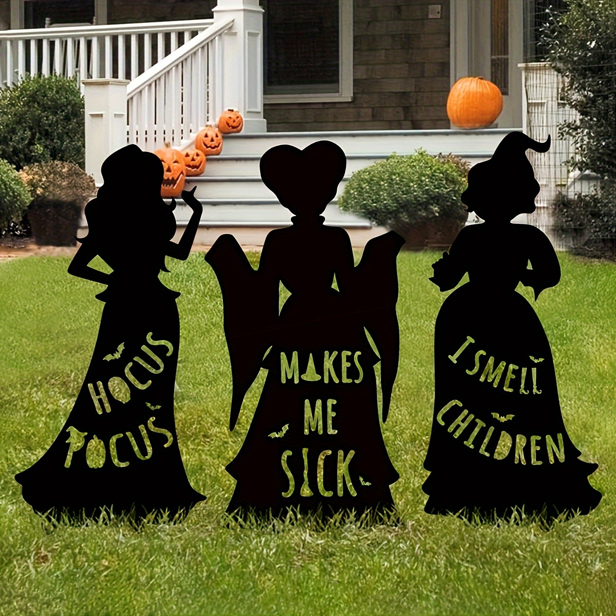 

3pcs/1set Metal Silhouette Garden Stakes - Halloween Outdoor Decoration, Black Magic Sign With Stakes, Suitable For Lawn And , Perfect Housewarming Gift