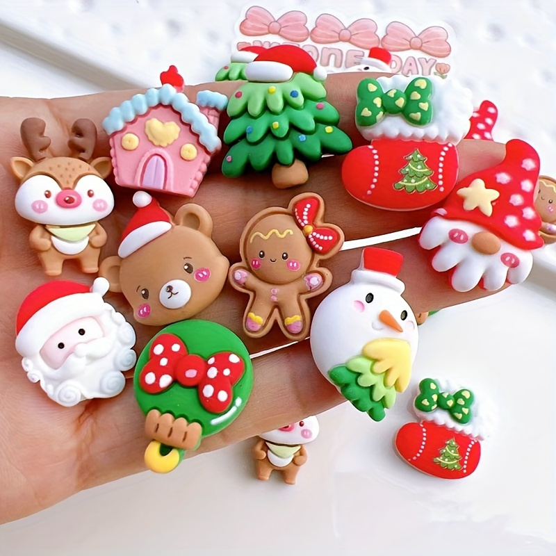 

20-piece Christmas Resin Flatback Charms Set - Santa, Reindeer, Snowman, Gingerbread Man, Craft Embellishments For Scrapbooking, Diy Projects & Holiday Decor